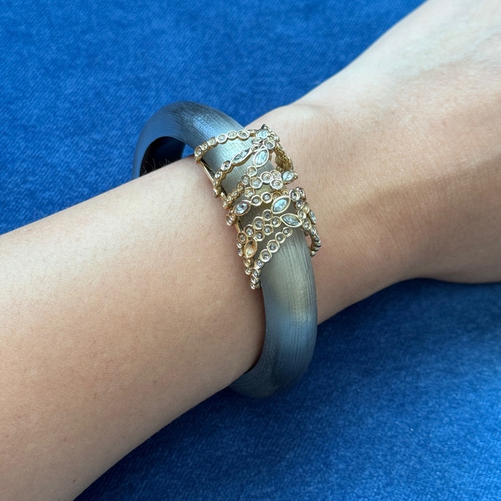 Alexis Bittar Grey Lucite Crystal Detail Cuff Bracelet